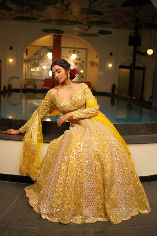 LEMON YELLOW MIRROR WORK LEHENGA