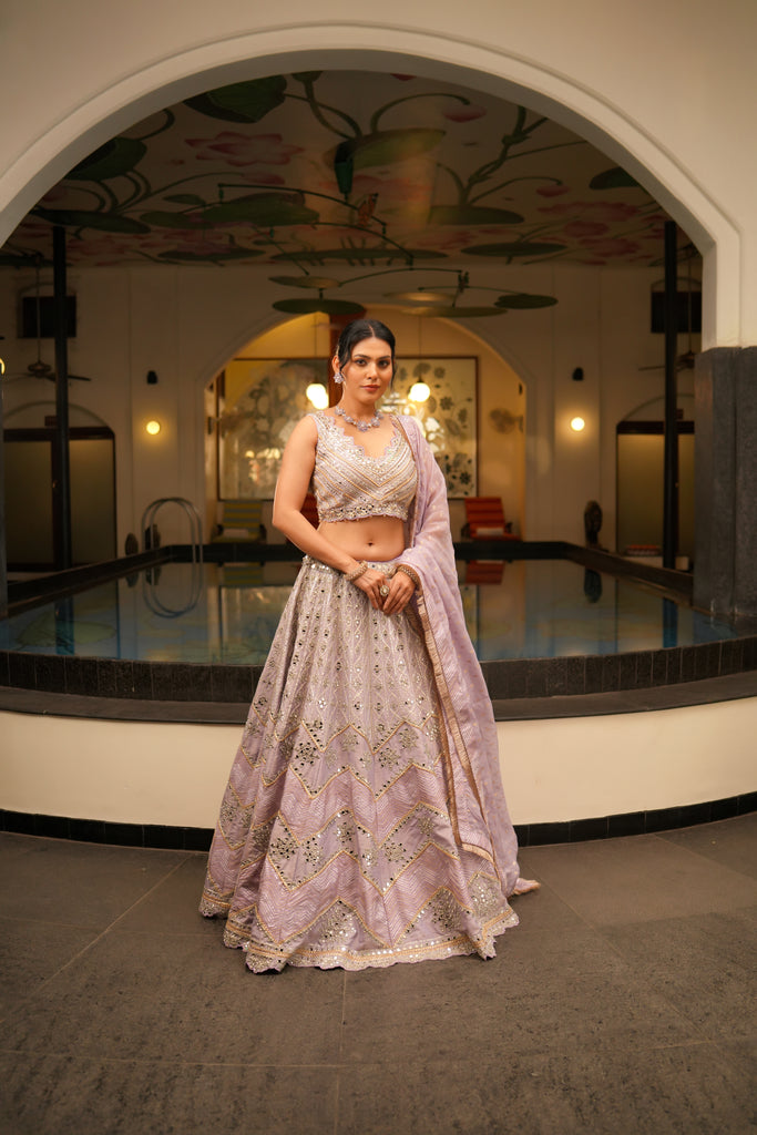 LAVENDER MIRROR EMBROIDERED LEHENGA