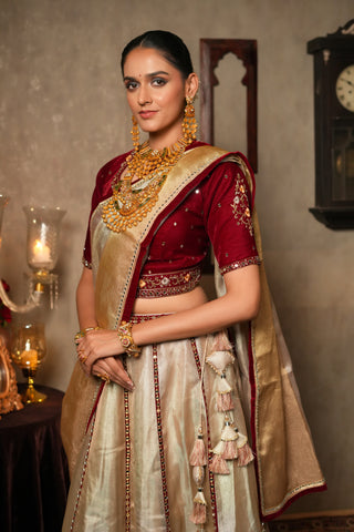 SILVER & GOLDEN TISSUE LEHENGA alternate