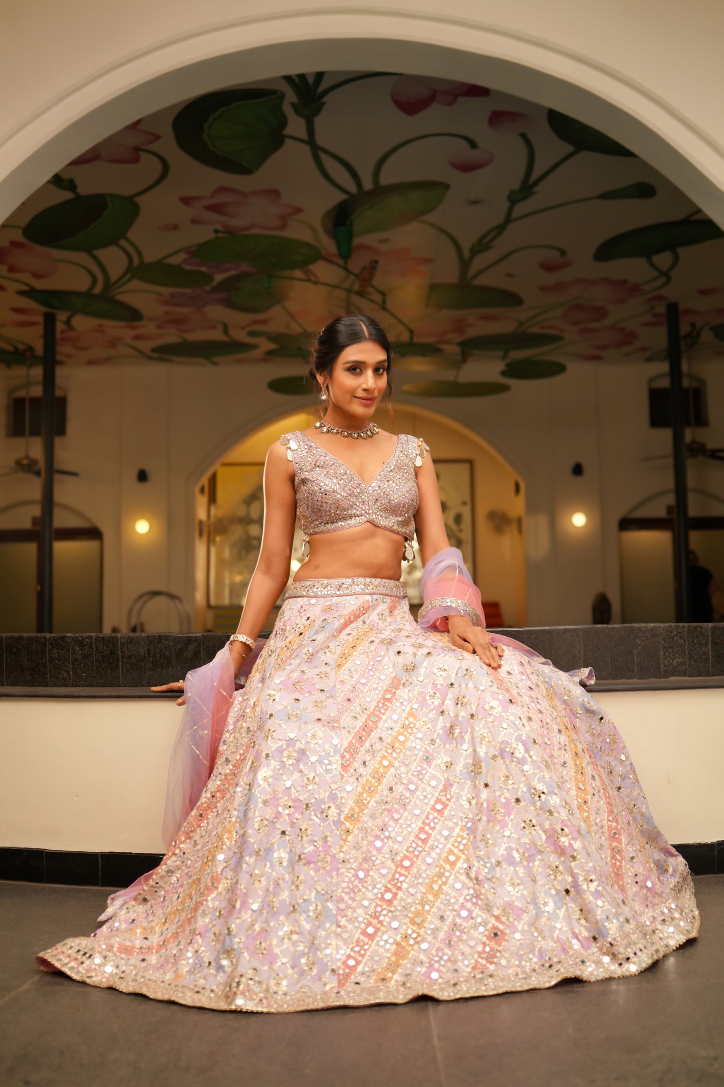 Multi Color abstract print lehenga