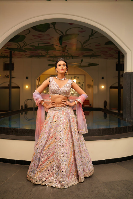 Multi Color abstract print lehenga