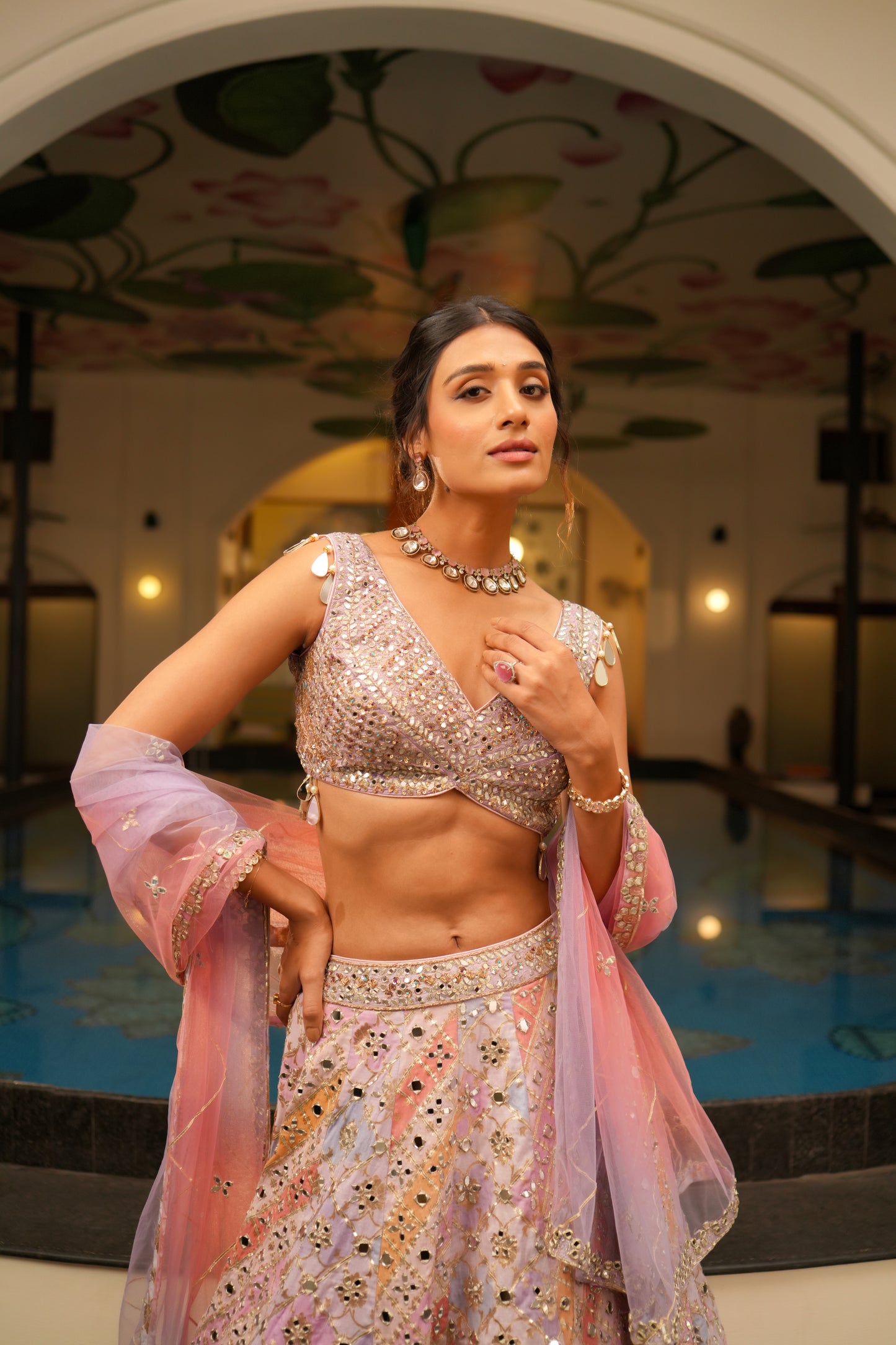 Multi Color abstract print lehenga