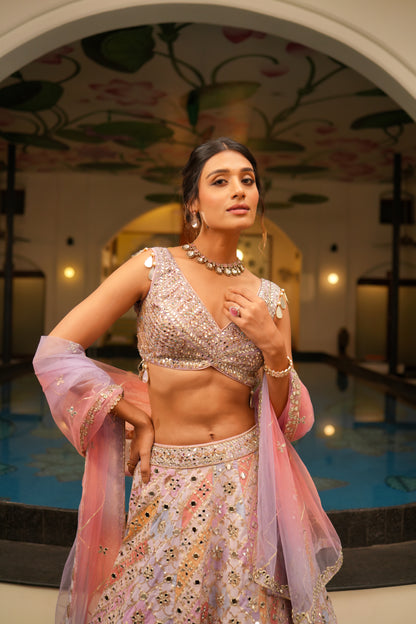 Multi Color abstract print lehenga