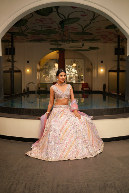 Multi Color abstract print lehenga