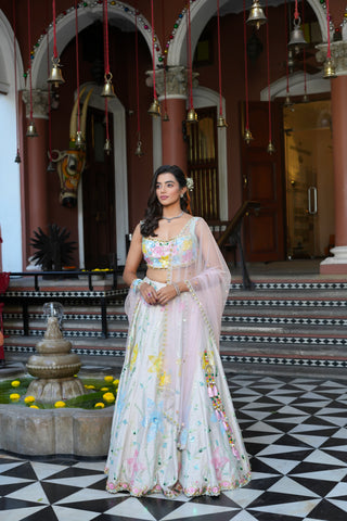 LIGHT BEIGE RAW SILK LEHENGA