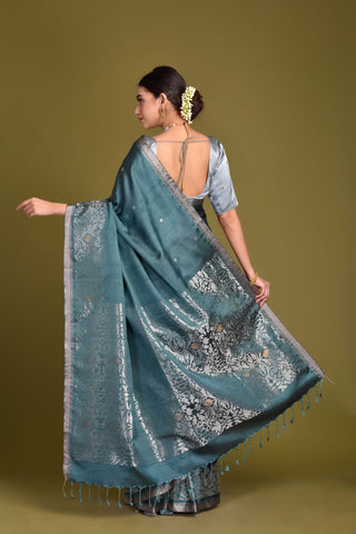 DARK TEAL SOFT SILK SAREE alternate