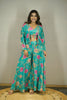 TURQUOISE BLUE FLORAL PRINTED PALAZZO SET