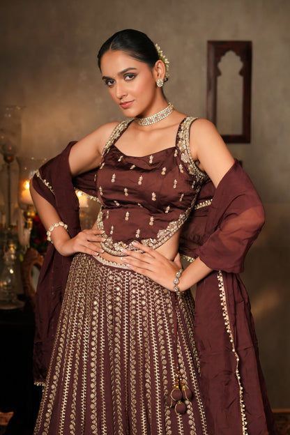 CARAMEL BROWN GEORGETTE LEHENGA