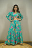 TURQUOISE BLUE FLORAL PRINTED PALAZZO SET