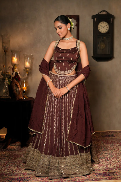 CARAMEL BROWN GEORGETTE LEHENGA