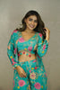 TURQUOISE BLUE FLORAL PRINTED PALAZZO SET