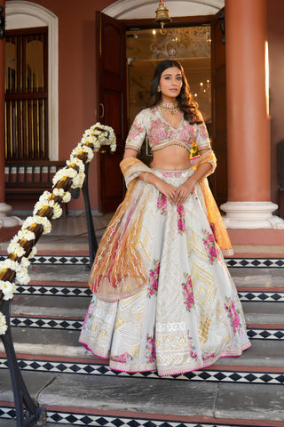 IVORY GOTA PATTI SILK TISSUE LEHENGA