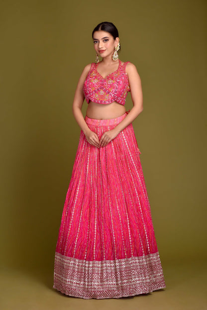 RUBY PINK BANDHEJ LEHENGA