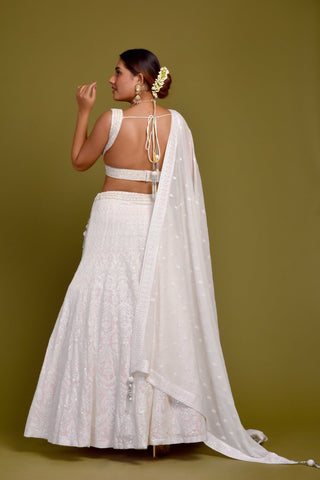 PEARL WHITE LEHENGA IN CHIKANKARI WORK