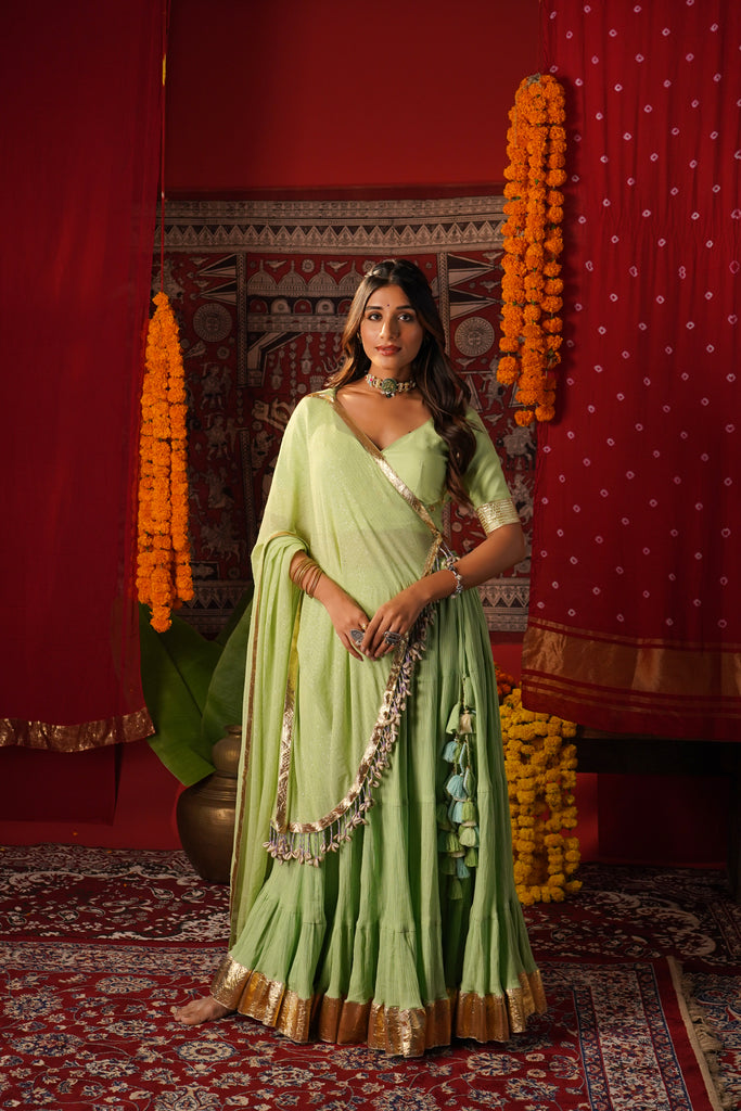 PASTEL PEA GREEN NAVRATRI LEHENGA