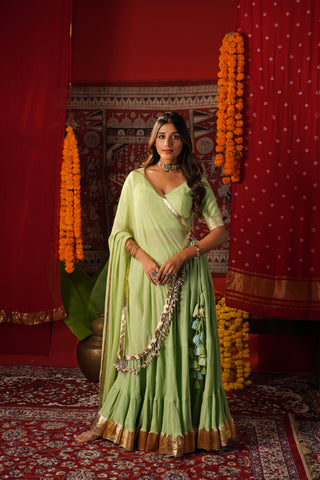 PASTEL PEA GREEN NAVRATRI LEHENGA