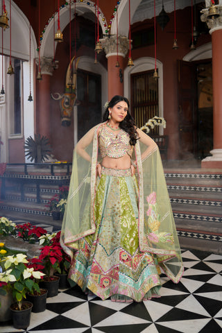 PISTA GREEN BANARASI SILK LEHENGA