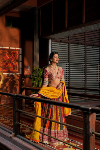 MULTI COLOR PRINTED TISSUE LEHENGA