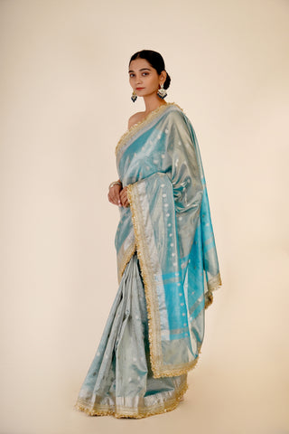 CYAN BLUE ORGANZA SAREE alternate