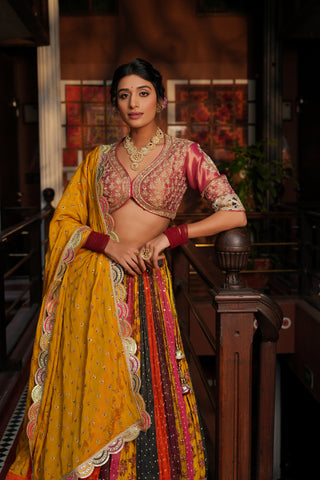 MULTI COLOR PRINTED TISSUE LEHENGA