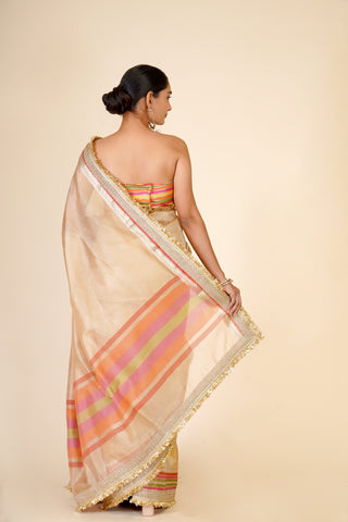 APRICOT PEACH TISSUE SAREE alternate