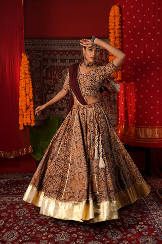 MAROON BLOCK PRINT NAVRATRI LEHENGA