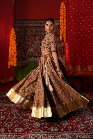 MAROON BLOCK PRINT NAVRATRI LEHENGA