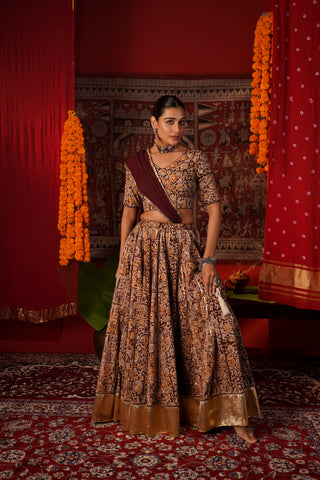 MAROON BLOCK PRINT NAVRATRI LEHENGA