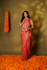 METALLIC ORANGE GOLDEN DUAL SHADE TISSUE PRE STITCHED SAREE