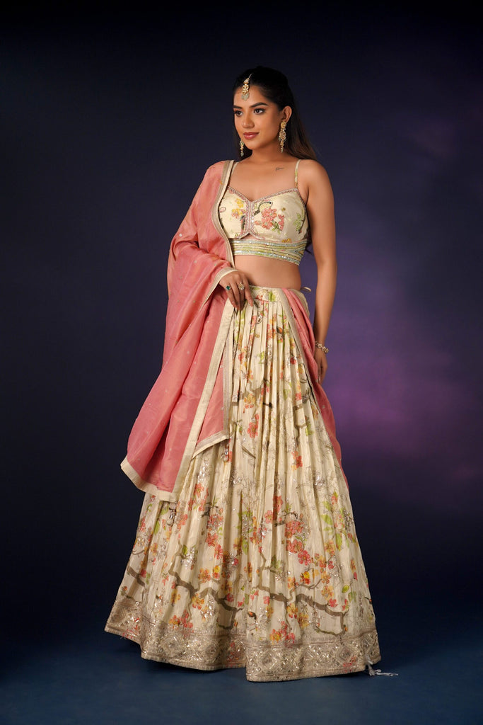 COSMIC CREAM COLOR LEHENGA IN DIGITAL PRINT