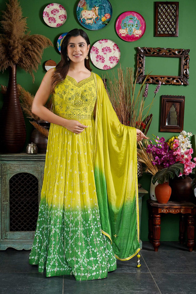 LIME & GREEN JAIPURI PRINT GOWN