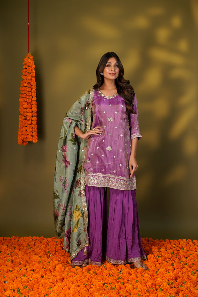 PURPLE & GREEN SHARARA SET