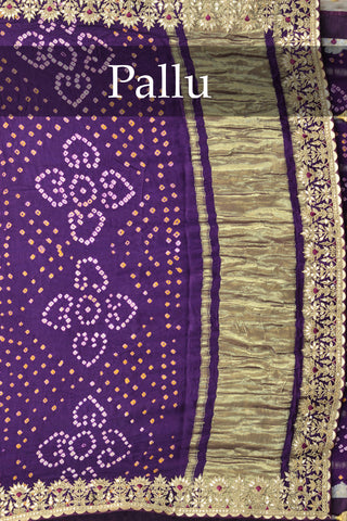 PURPLE GAJI SILK BANDHANI GHARCHOLA GOTA PATTI SAREE