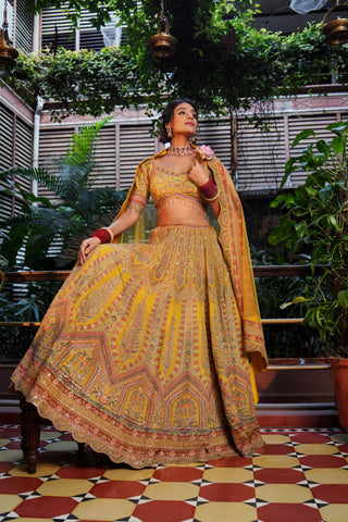 AMBER YELLOW EMBROIDERED LEHENGA