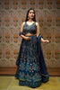 MIDNIGHT BLUE LEHENGA WITH PRINTED PEACOCKS & MOTIFS