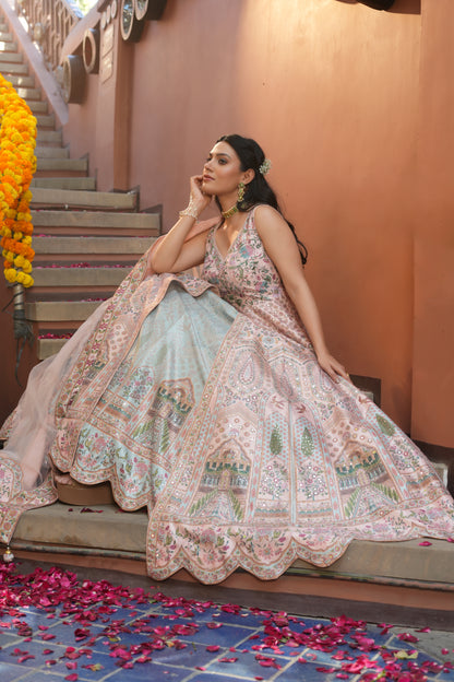 PINK PRINTED EMBROIDERED GOWN