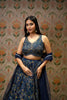 MIDNIGHT BLUE LEHENGA WITH PRINTED PEACOCKS & MOTIFS