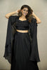 BLACK CHIFFON SILK COWL SKIRT SET