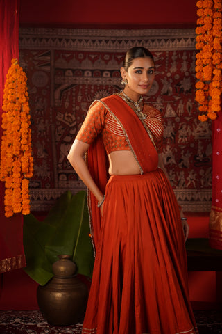 BURNT ORANGE NAVRATRI LEHENGA