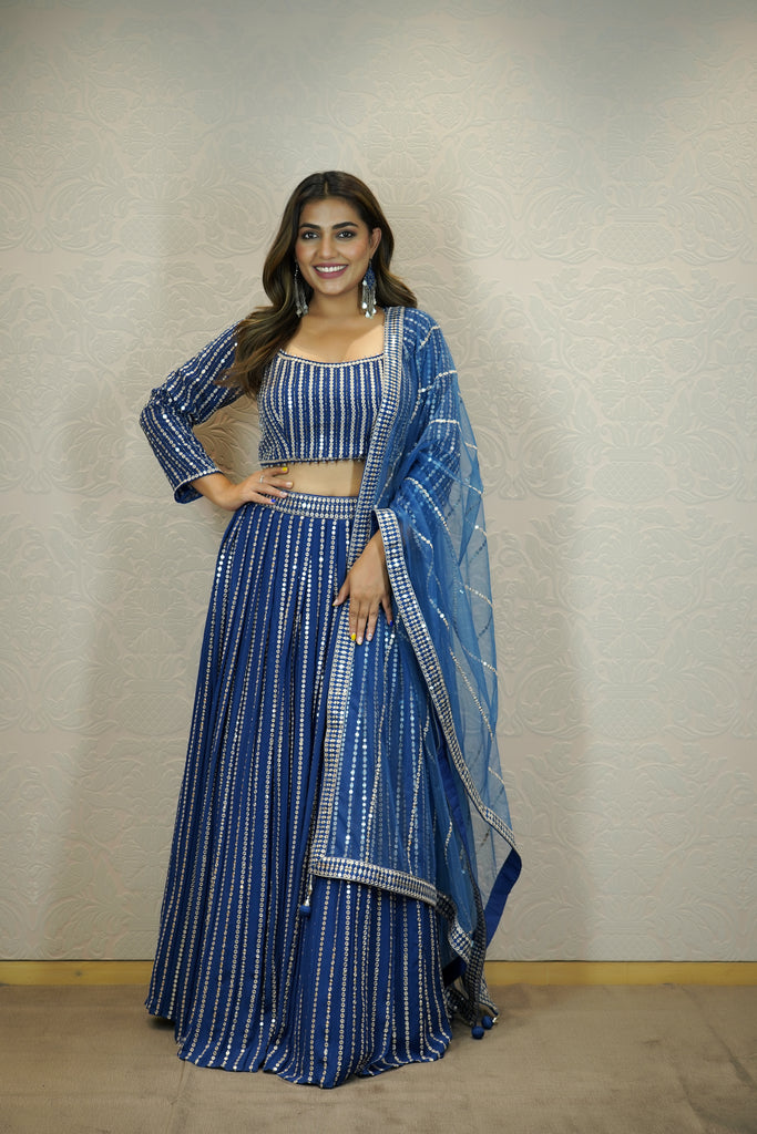 EGYPTIAN BLUE EMBROIDERED LEHENGA