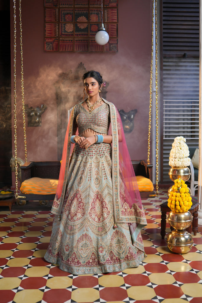 LIGHT TURQUOISE EMBROIDERED LEHENGA