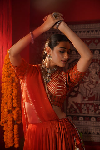 BURNT ORANGE NAVRATRI LEHENGA