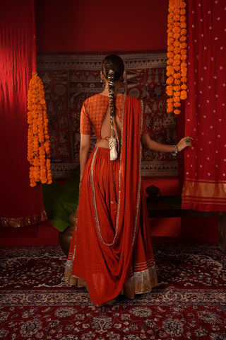 BURNT ORANGE NAVRATRI LEHENGA