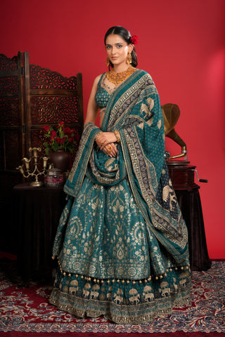 DARK TEAL LAYERED LEHENGA