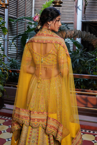 AMBER YELLOW EMBROIDERED LEHENGA