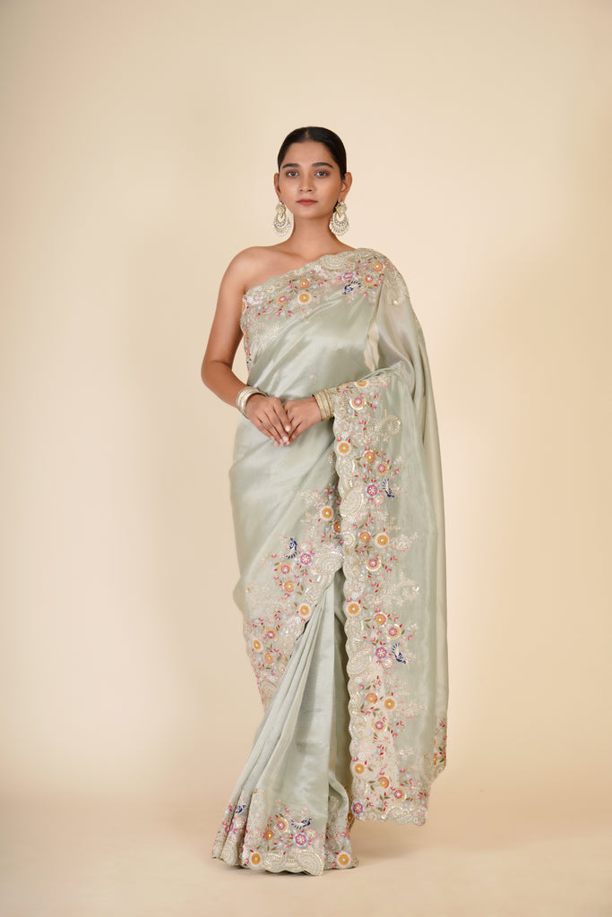 MINT GREEN TISSUE SAREE