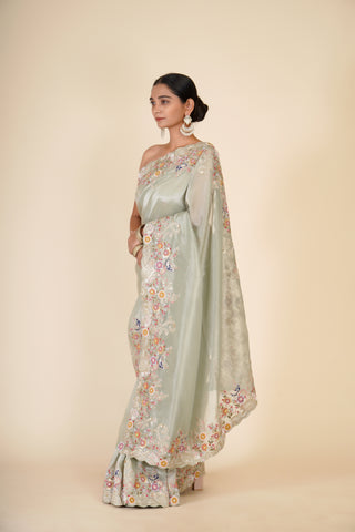 MINT GREEN TISSUE SAREE alternate