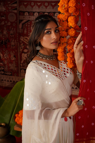 WHITE MIRROR EMBROIDERED LEHENGA