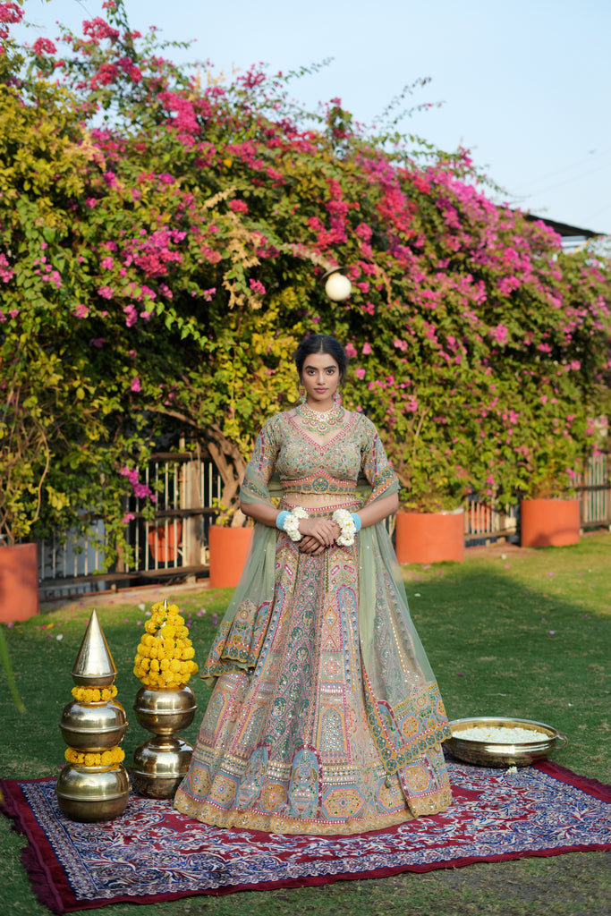 SAGE GREEN MULTI KALI LEHENGA