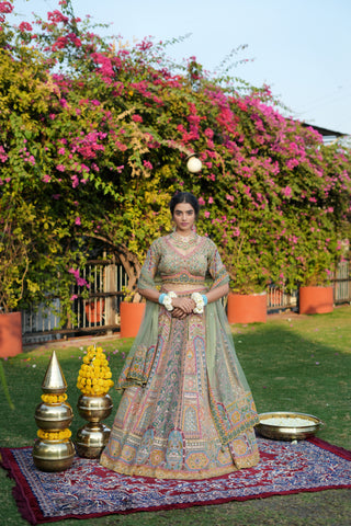 SAGE GREEN MULTI KALI LEHENGA